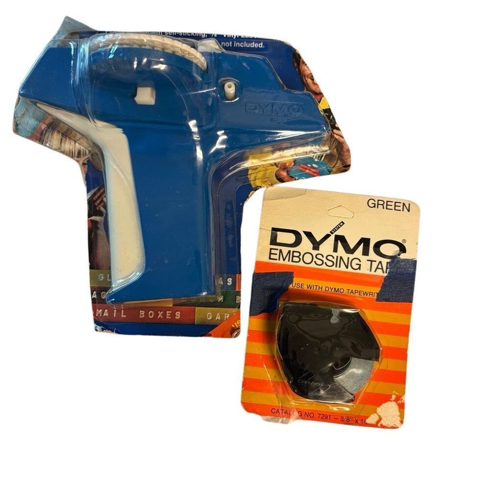 Vintage Dymo Model 1800 Blue Label Maker & Green Embossing Tape *New*